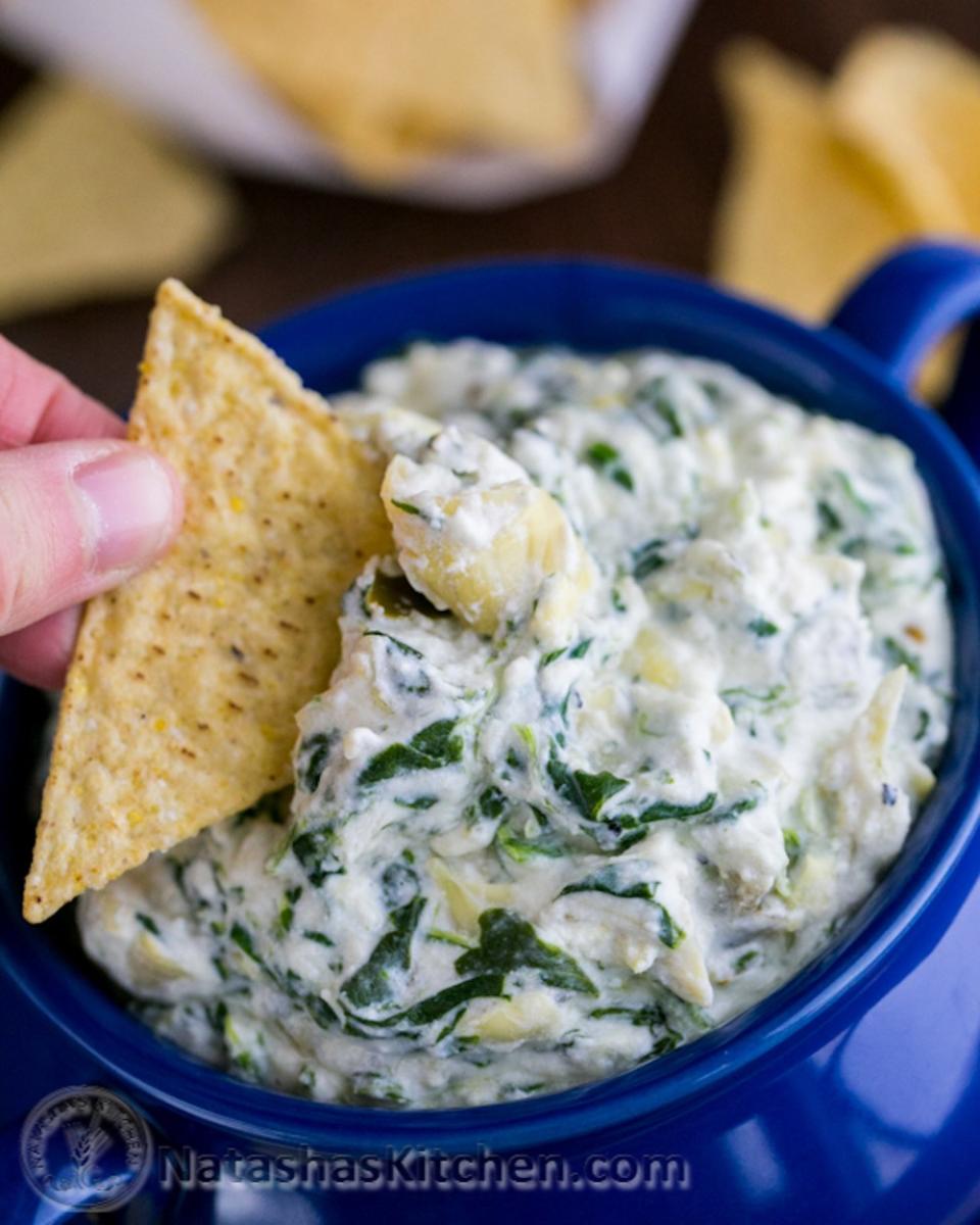 Skinny Spinach-Artichoke Dip from Natasha's Kitchen