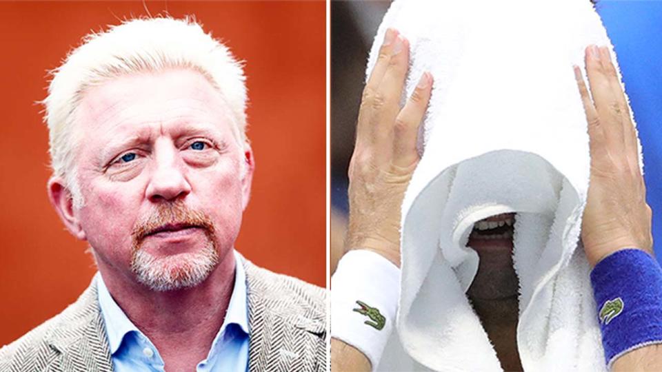 Boris Becker (pictured left) during Wimbledon and Novak Djokovic (pictured right) crying during the US Open men's final.