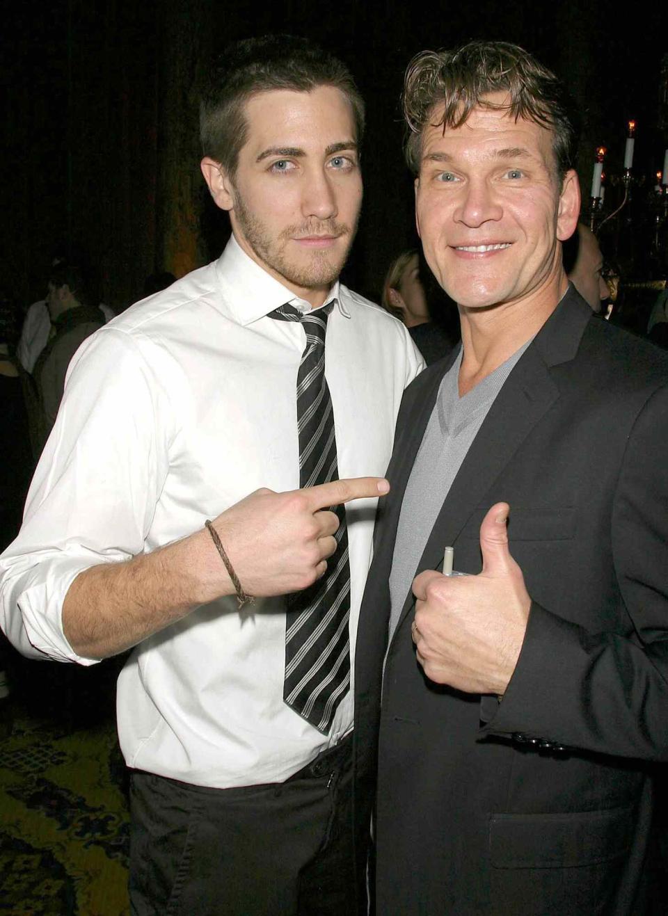 <p>Dave Allocca/Starpix/Shutterstock</p> Jake Gyllenhaal and Patrick Swayze at the premiere of <em>Mona Lisa Smile</em> in New York City on Dec. 10, 2003