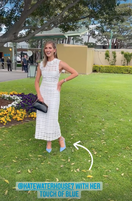 Kate Waterhouse at Royal Randwick racecourse in a white dress