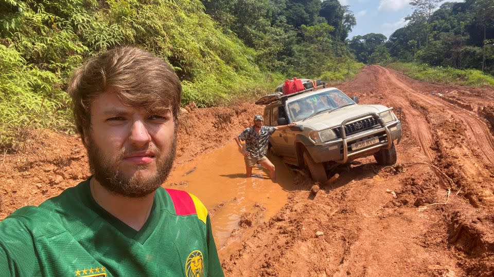 Scott and Fleming stuck in the mud during Gabon's wet season. - J Fleming/J Scott