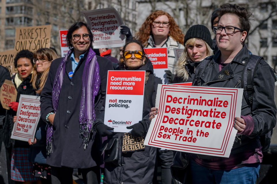 Protesters supporting a movement to decriminalize and decarcerate the sex trades in New York. (Photo: Pacific Press via Getty Images)