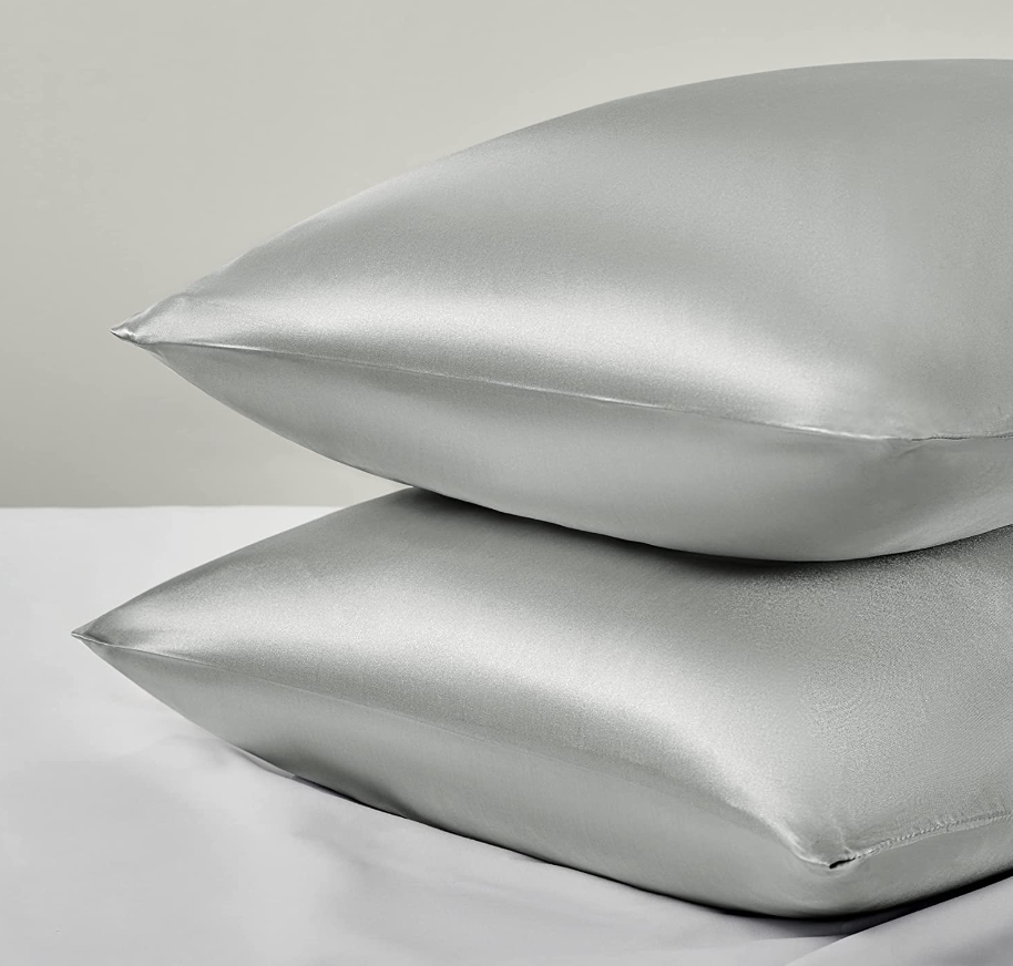 Bedsure Satin Pillow Cases in grey silk (photo via Amazon)