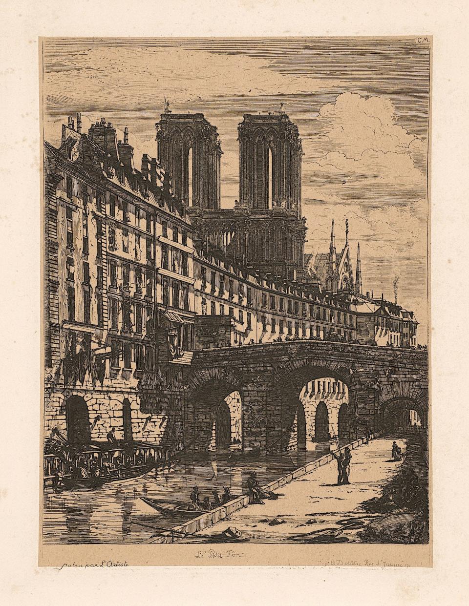 'Le Petit Pont' (1850) by Charles Meryon (French, 1821 – 1868); Etching with engraving; Collection of Thomas R. Broker.