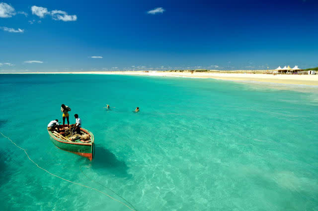 Fishing boat off the coast of Sal Island, Cape Verde, Atlantic Ocean