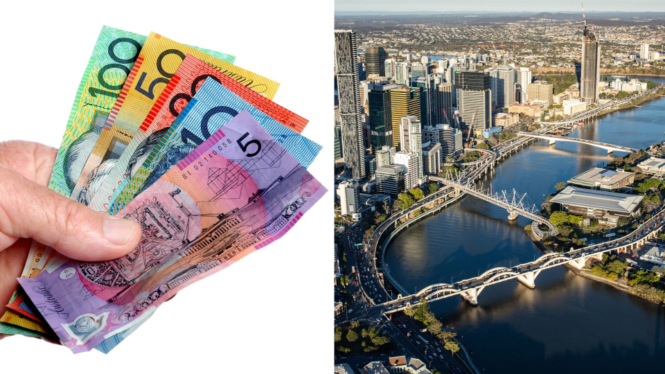 Pictured: Australian cash, the Brisbane River in Queensland. Images: Getty