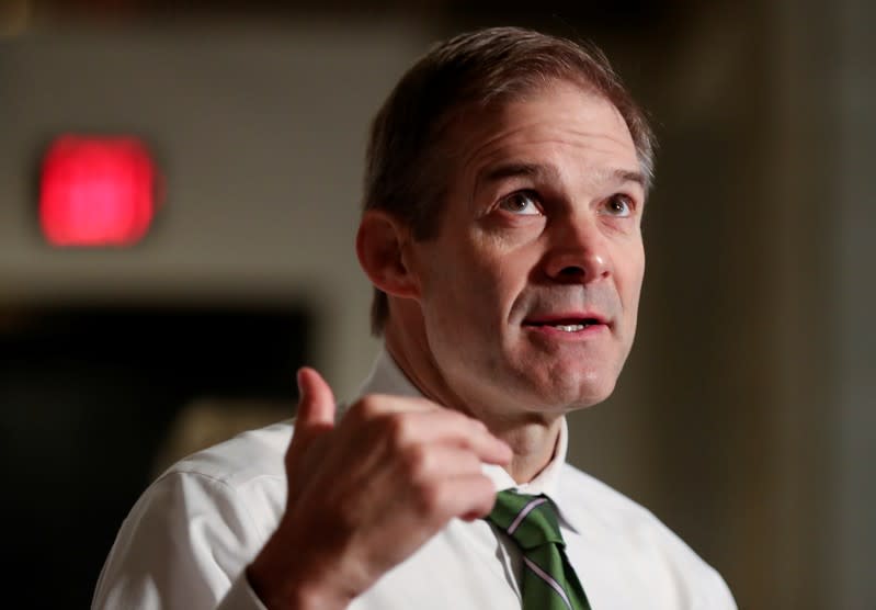 U.S. Rep. Jim Jordan speaks to reporters during House impeachment inquiry on Capitol Hill in Washington