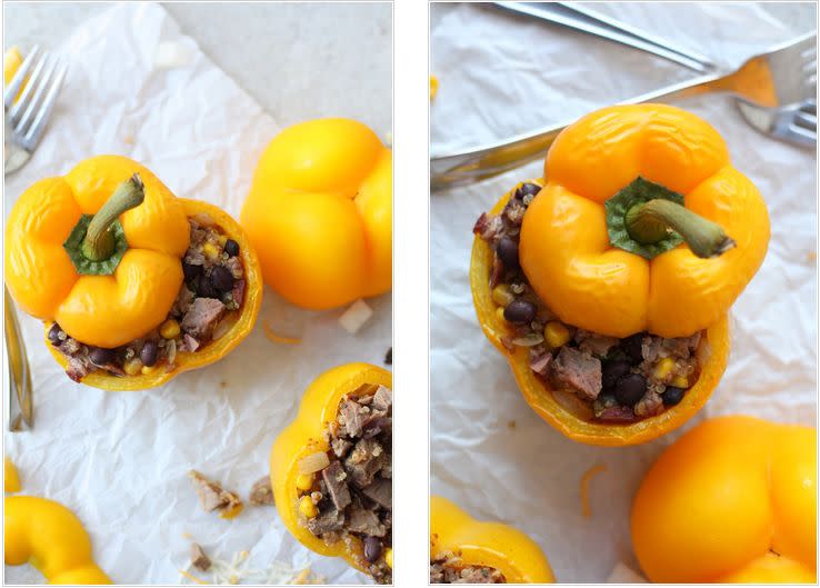 <strong>Get the <a href="http://www.droolworthydaily.com/drool-worthy-daily/cheesy-quinoa-brisket-black-bean-stuffed-peppers">Cheesy Quinoa, Brisket & Black Bean Stuffed Peppers</a> recipe from Drool Worthy Daily</strong>