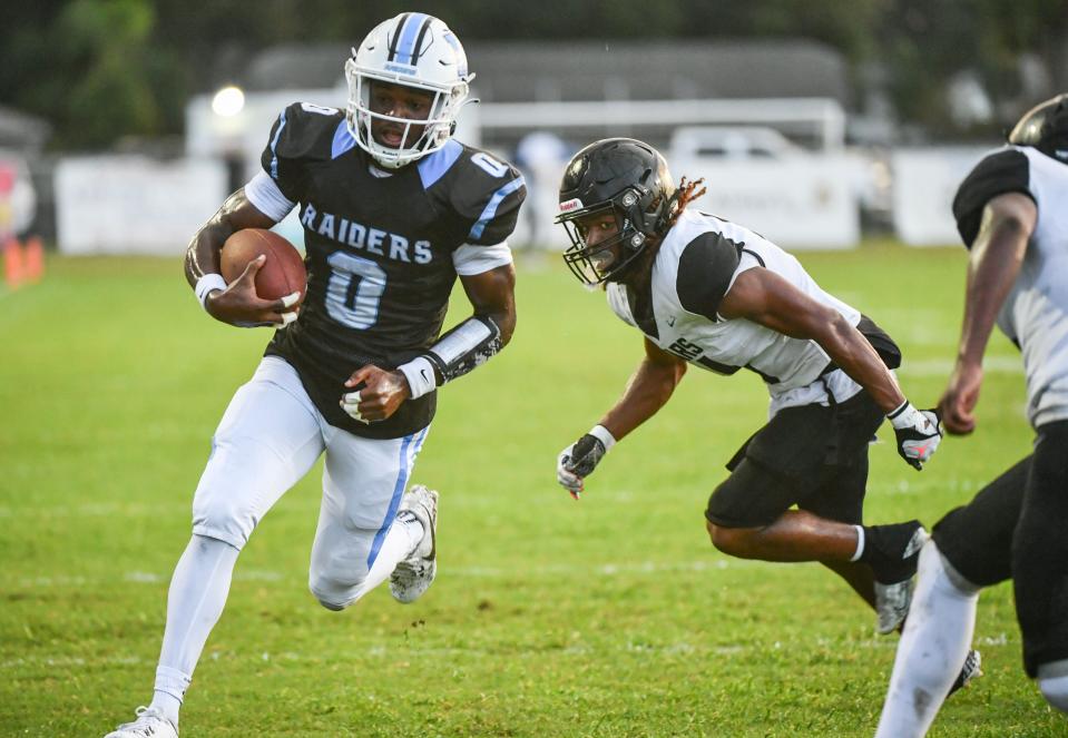 Jaylen Heyward of Rockledge runs for a touchdown against Bayside during their game Friday, September 15, 2023. Craig Bailey/FLORIDA TODAY via USA TODAY NETWORK