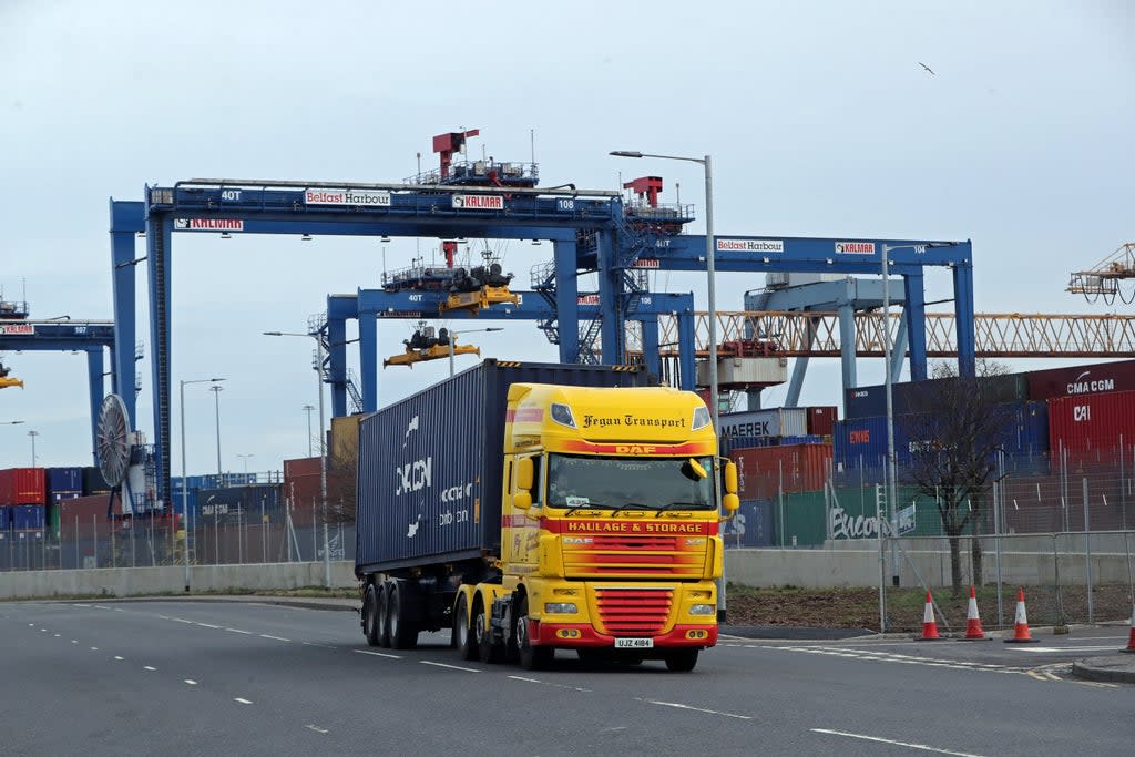 A freight lorry leaving Belfast Port (Niall Carson/PA) (PA Archive)