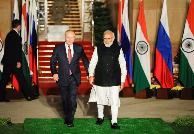 Russia's President Putin meets with India's PM Modi, in New Delhi