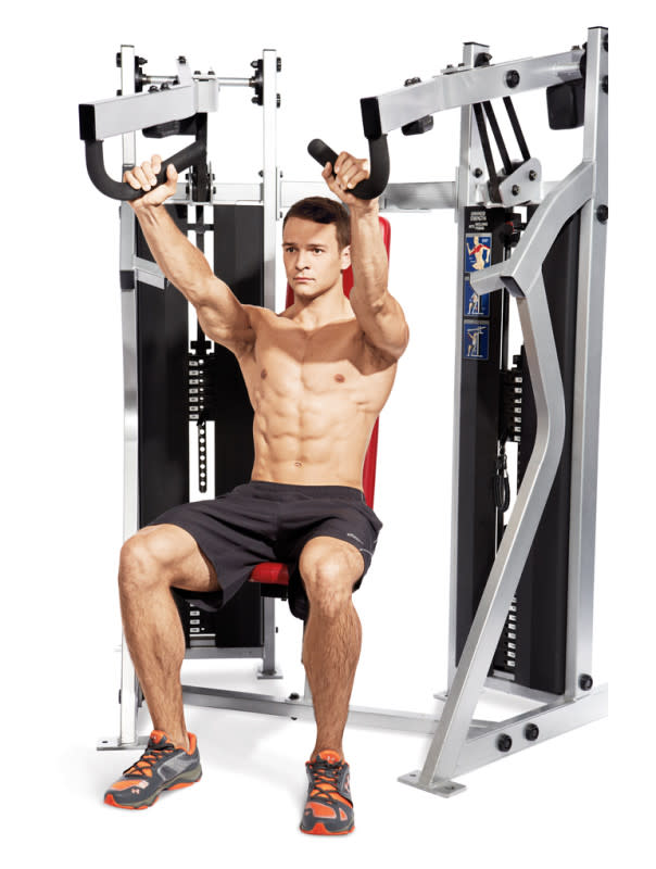 What Exactly is a Chest Press Machine?<p>The chest press machine engages the muscles in the upper torso. The chest muscles are the most active area of the body during this action.</p>What is the Purpose of a Chest Press Machine?<p>The chest press machine action is a strengthening workout for the chest muscles. Furthermore, it aids in the development of the muscles in the shoulder and upper arm region. The shoulders and arms are the most active components of the body during the chest press machine action. As a result, it has a direct impact on the development of the muscles in this region.</p>How to do it:<ol><li>Load plates on both sides of a flat-press machine, and adjust the seat so that both of your feet are flat on the floor.</li><li>Grasp the handles and press to a full lockout.</li></ol>