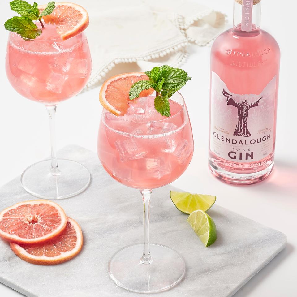Glendalough Irish Rose Gin gets its pink hue from rose petals.