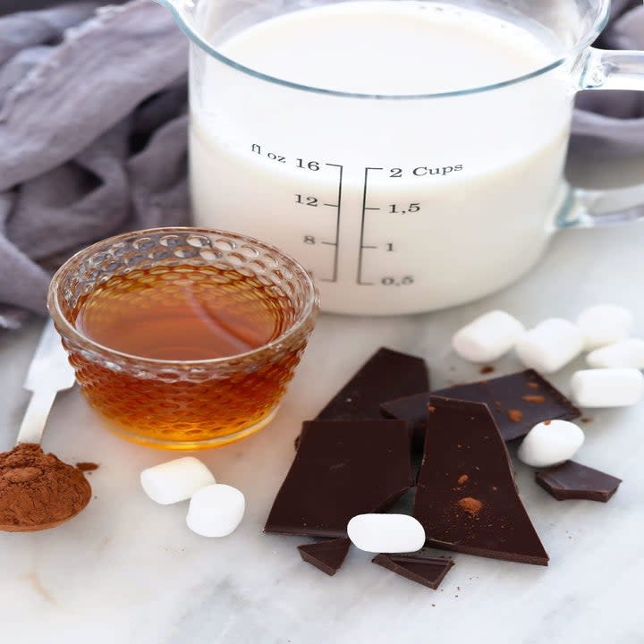 Ingredients for spiked hot chocolate.