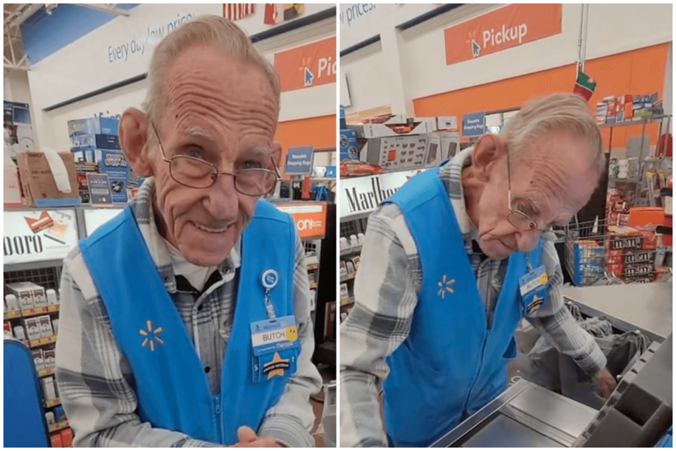 美國82歲退伍老兵馬里恩在超市工作。（翻攝自bug_boys TikTok）