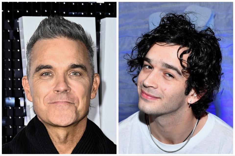 Robbie Williams (left) and The 1975’s Matt Healy (Getty)