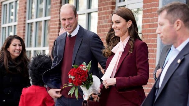 PHOTO: Britain's Prince William and Kate, Princess of Wales, leave a visit to Greentown Labs, Dec. 1, 2022, in Somerville, Mass. (Mary Schwalm/AP)