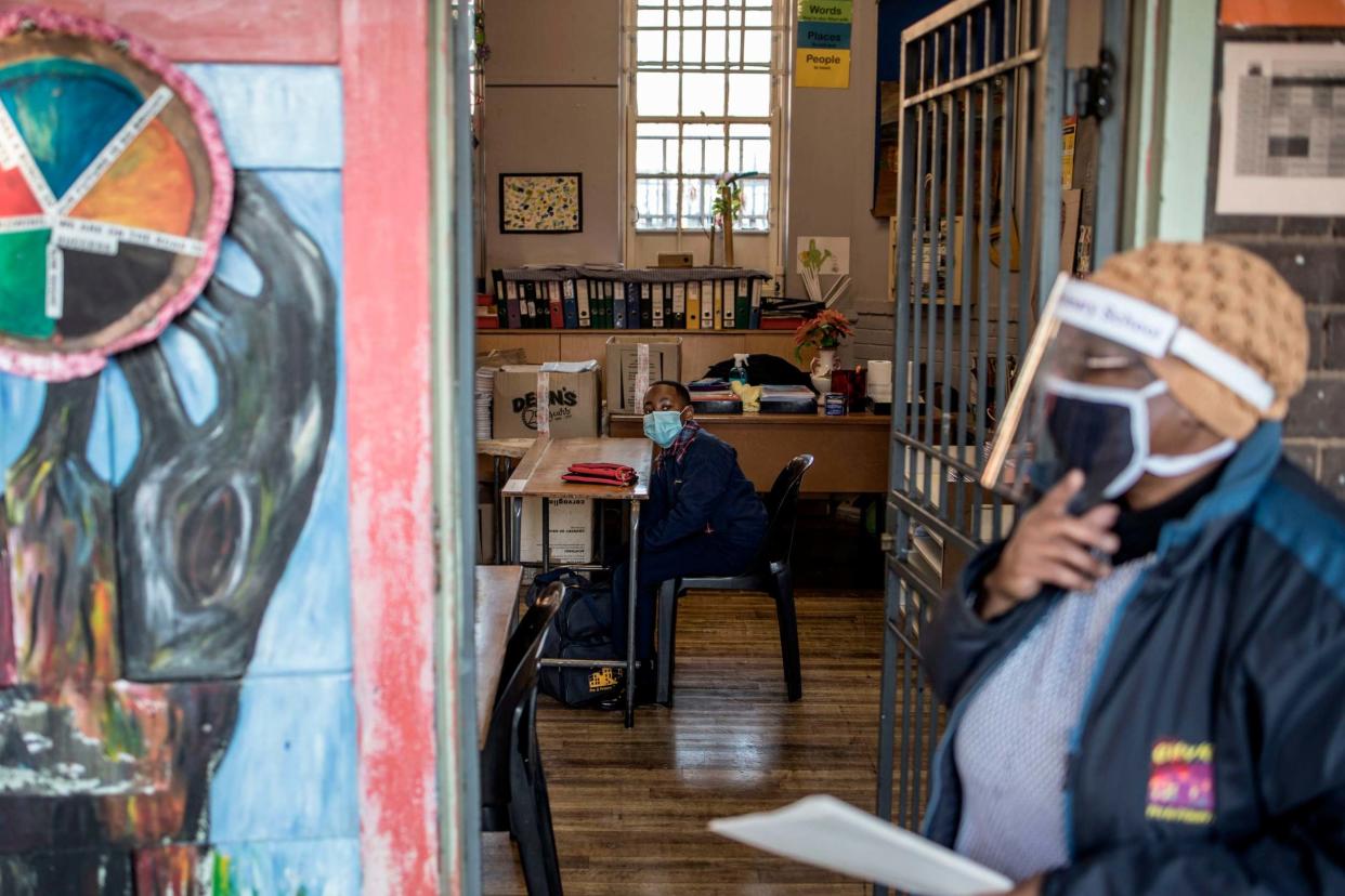 A pupil sits in his class at the City Kidz Pre & Primary School in Johannesburg on June 1, 2020: AFP via Getty Images