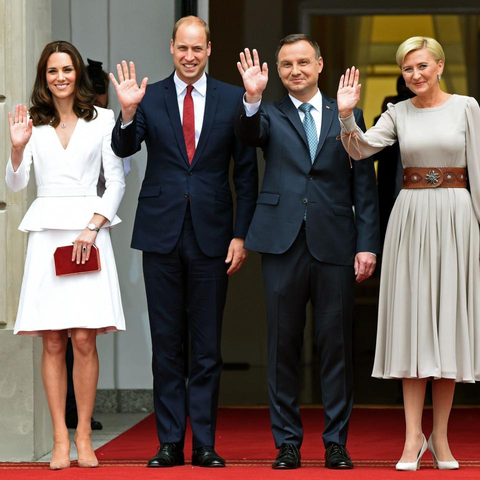 The Duke and Duchess of Cambridge with Polish President Andrzej Duda and his wife Agata Kornhauser-Duda  - Credit: AFP