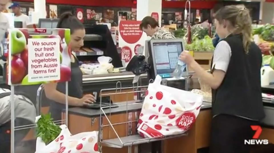 A number of Coles stores across the country introduced their reusable bags from today. Source: 7 News