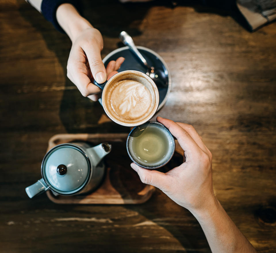 Coffee and tea in mugs