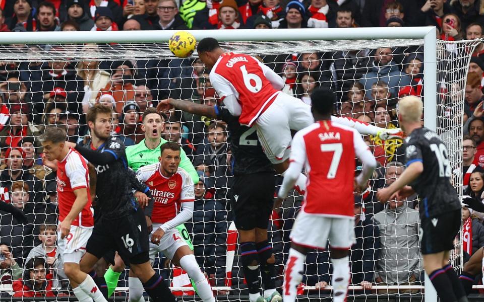 Gabriel scores Arsenal's first goal with a header against Crystal Palace