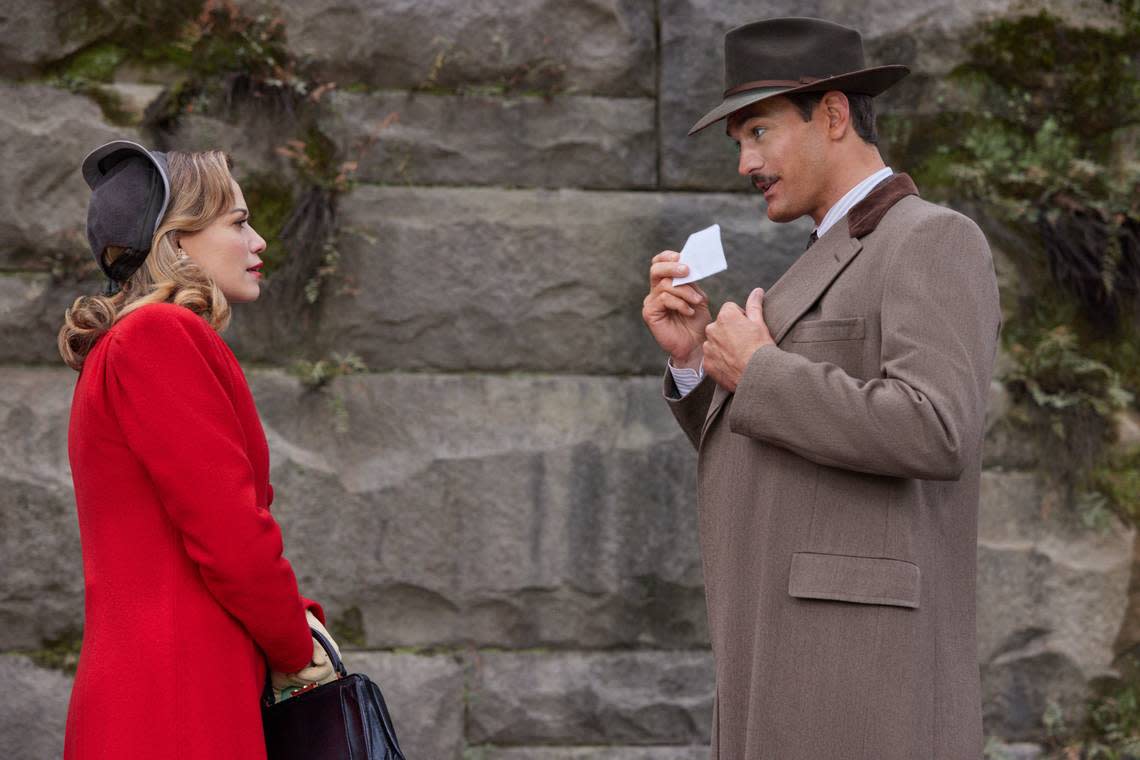 Bethany Joy Lenz and Colton Little in “A Biltmore Christmas” on the Hallmark Channel. The movie was filmed at the Biltmore Estate in Asheville, NC, in January 2023.