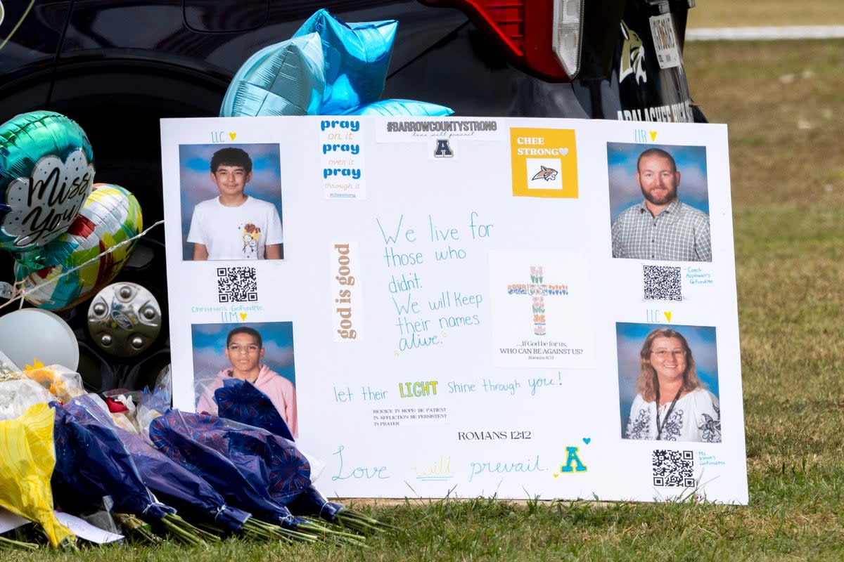 Vigils have been held outside the Apalachee High School to commemorate the four victims (2024 Atlanta Journal Constitution)