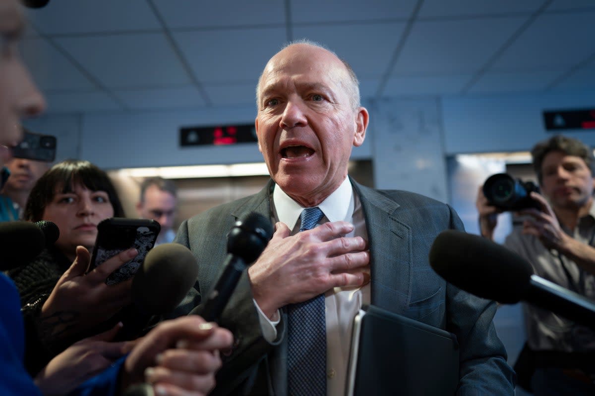 Former Boeing CEO David Calhoun is mobbed by reporters after speaking at the US Senate (Copyright 2024 The Associated Press. All rights reserved)