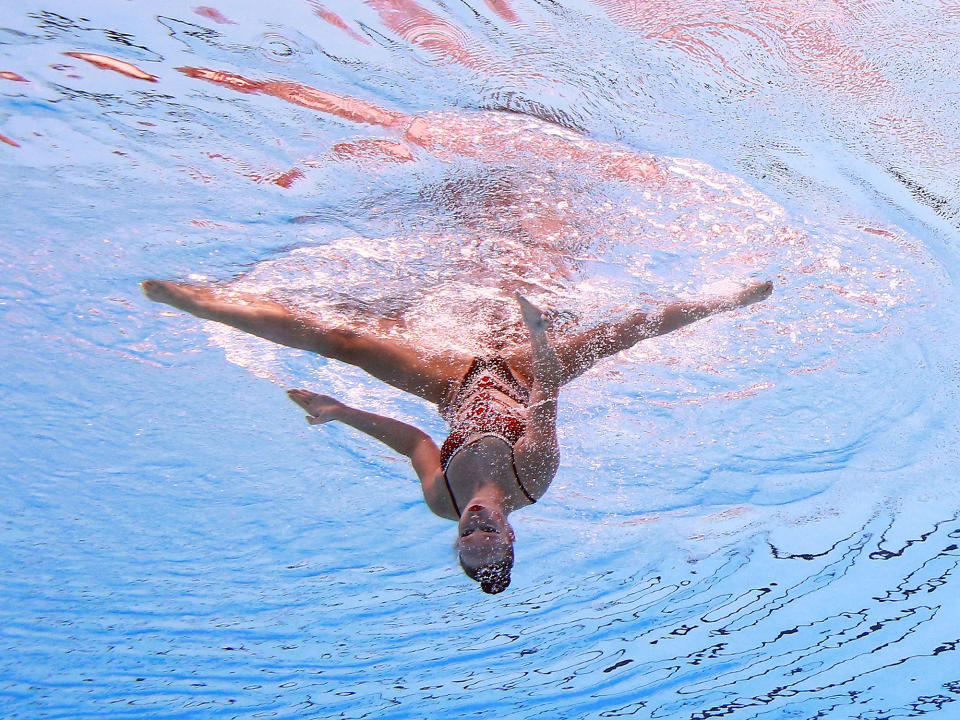 <p>Jacqueline Simoneau of Canada competes in the synchronized Solo Technical Women Preliminary at the 17th FINA World Aquatics Championships in, Budapest, Hungary, July 14, 2017. (Photo: Michael Dalder/Reuters) </p>