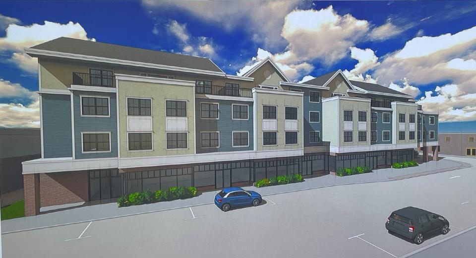Rendering by DJSA Architects of multi-use building planned for the Hyannis Inn property, 473 Main St. The image was presented at a Thursday meeting of the Hyannis Historic Waterfront District Commission.