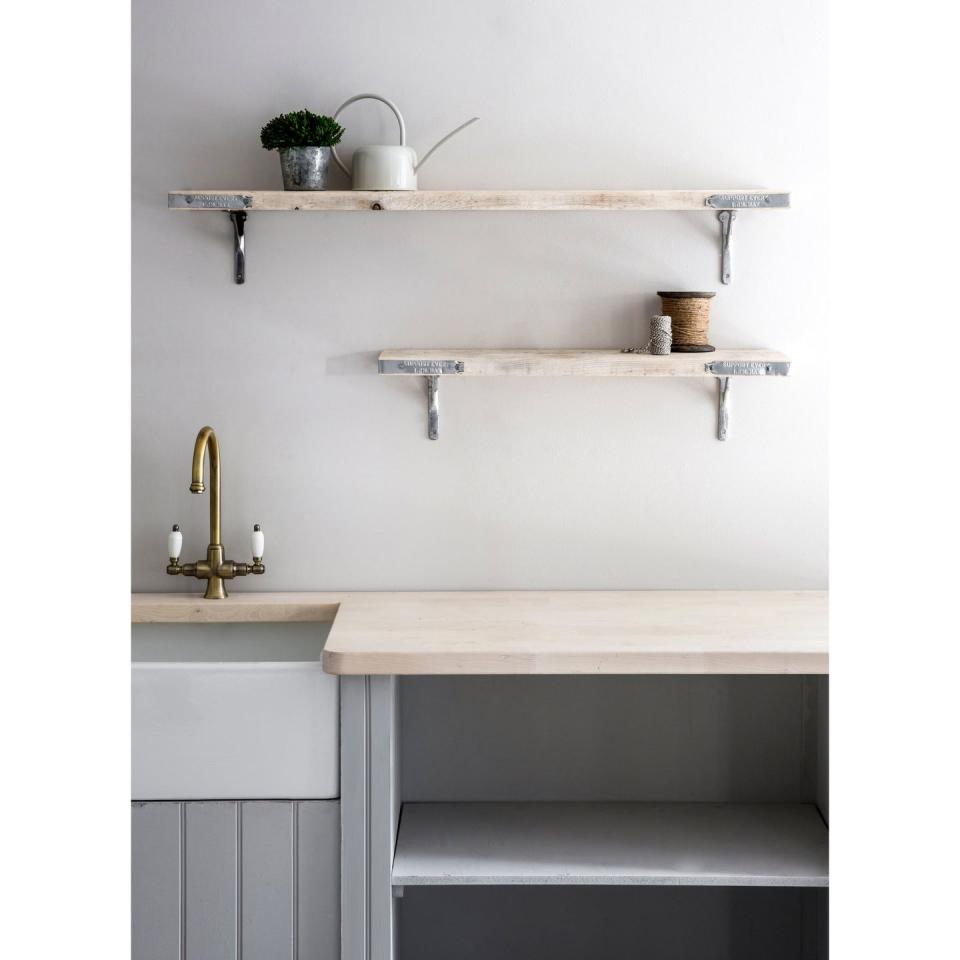 <p>If you're stuck for storage space in your kitchen, open shelving is a brilliant way to provide a place for additional pots and pans to live — while also looking incredibly chic too. Love this!<br><br>'If you want to recreate the Instagram look in your home, opt for open shelving as opposed to wall cabinets – it looks very sophisticated especially in contemporary settings,' Sally Hinks, kitchen designer at <a href="https://www.harveyjones.com/" rel="nofollow noopener" target="_blank" data-ylk="slk:Harvey Jones;elm:context_link;itc:0;sec:content-canvas" class="link ">Harvey Jones</a> tells us.<br></p><p>Insider tip: If you can't quite find the ones you're after, why not get your hands on some affordable shelves and paint them a colour of your choice. </p><p><strong>Pictured</strong>: <a href="https://www.gardentrading.co.uk/home/indoor-furniture/shelving-hooks/raw-scaffold-shelf-large.html" rel="nofollow noopener" target="_blank" data-ylk="slk:Scaffolded shelf, £65, Garden Trading;elm:context_link;itc:0;sec:content-canvas" class="link ">Scaffolded shelf, £65, Garden Trading</a> </p><p><a class="link " href="https://go.redirectingat.com?id=127X1599956&url=https%3A%2F%2Fwww.gardentrading.co.uk%2Fhome%2Findoor-furniture%2Fshelving-hooks%2Fraw-scaffold-shelf-large.html&sref=https%3A%2F%2Fwww.delish.com%2Fuk%2Fkitchen-accessories%2Fg28982160%2Finstagram-kitchen-ideas%2F" rel="nofollow noopener" target="_blank" data-ylk="slk:BUY NOW;elm:context_link;itc:0;sec:content-canvas">BUY NOW</a></p>