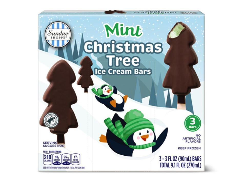 blue and white package of mint Christmas trees ice-cream treats from Aldi