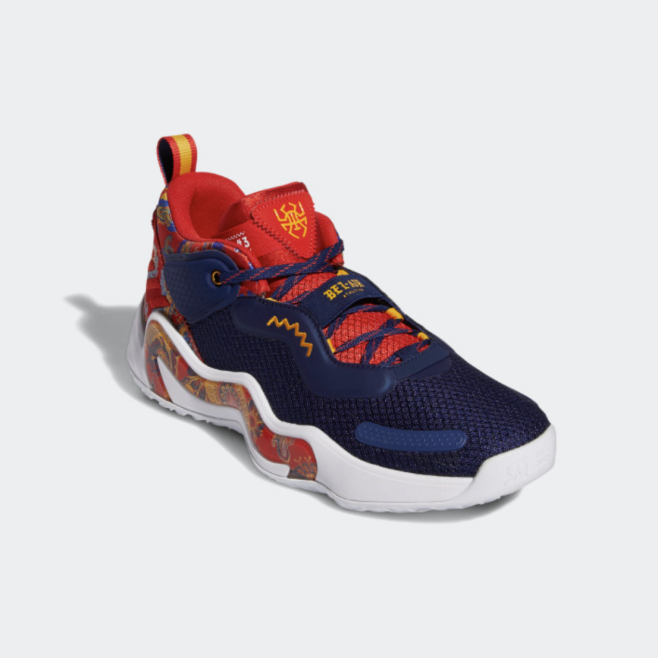 Donovan Mitchell D.O.N. Issue #3 X Bel-Air Athletics Shoes in navy blue and red (Photo via Adidas)