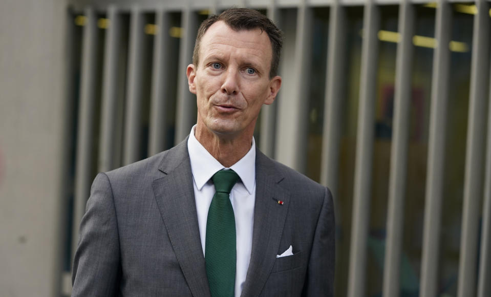 Denmark's Prince Joachim walks to work, at the Danish Embassy in Paris, France, Friday, Sept. 18 2020. Prince Joachim, the younger son of Queen Margrethe of Denmark, who underwent an emergency surgery in France in July for a blood clot in his brain, says he is “eager to get started” as he arrived for his first work day at the Danish Embassy in Paris. The 51-year-old prince spoke to reporters outside the Danish mission where he will be defense attache. Joachim was rushed to the Toulouse University Hospital on July 24. (Mads Claus Rasmussen/ Ritzau Scanpix via AP)