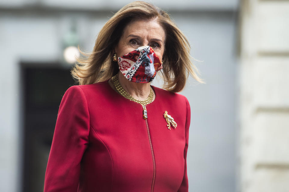 UNITED STATES - SEPTEMBER 28: Speaker of the House Nancy Pelosi, D-Calif., leaves Russell Building after an MSNBC interview on Monday, September 28, 2020. (Photo By Tom Williams/CQ-Roll Call, Inc via Getty Images)