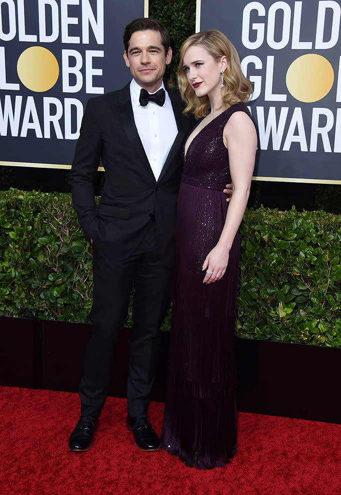 Jason Ralph, left, and Rachel Brosnahan arrive at the 77th annual Golden Globe Awards at the Beverly Hilton Hotel, in Beverly Hills, Calif. - Credit: Jordan Strauss/Invision/AP/Shutt