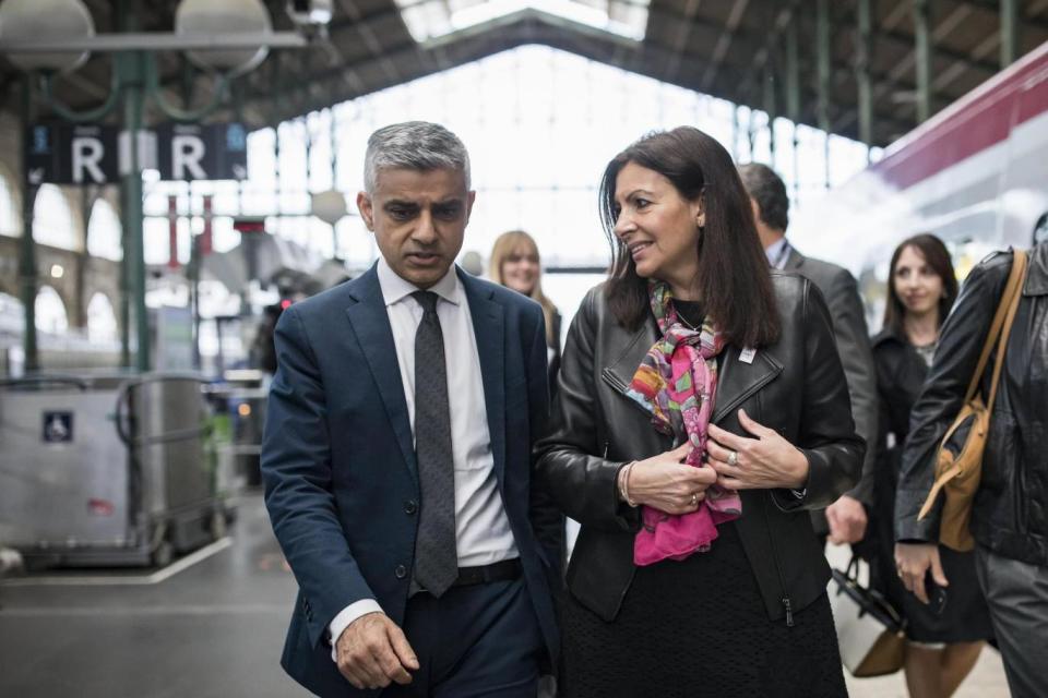 Partnership: Sadiq Khan with Paris Mayor Anne Hidalgo (EPA)