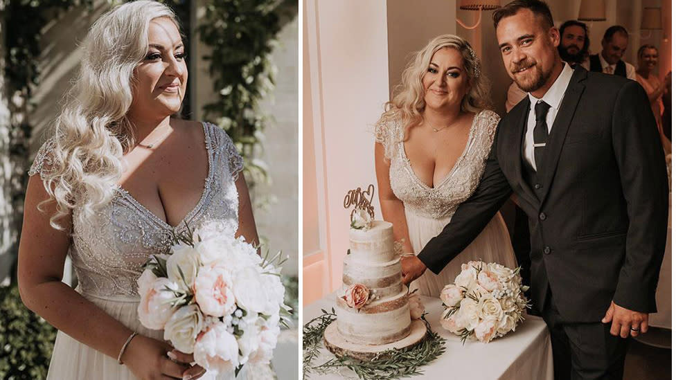 Bianca achieved a stunning bridal look – and saved thousands – with flowers from Kmart. Photo: Matt Elliott Photography