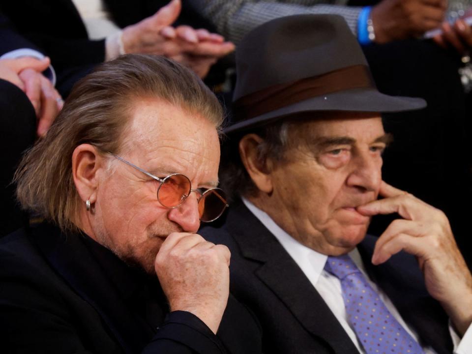 Irish rock star Bono watches Joe Biden’s latest State of the Union address alongside Paul Pelosi (Evelyn Hockstein/Reuters)