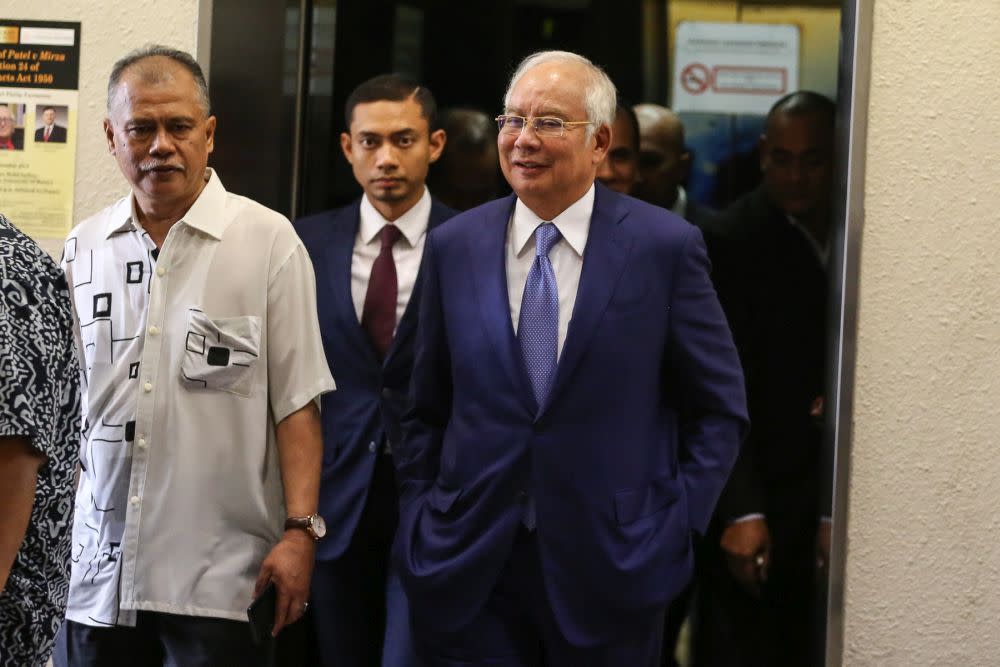 Datuk Seri Najib Razak is pictured at the Kuala Lumpur High Court in Kuala Lumpur August 28, 2019. — Picture by Yusof Mat Isa