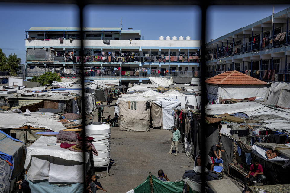 Palestinians take shelter from the Israeli bombardment at a school in Khan Younis, in the Gaza Strip, Wednesday, Sept. 4, 2024. (AP Photo/Abdel Kareem Hana)