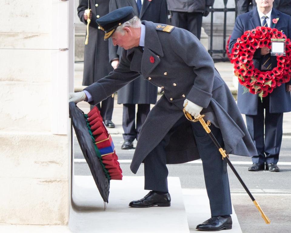 The Prince of Wales lays a wreath during 2020’s Remembrance Sunday service (Aaron Chown/PA) (PA Archive)