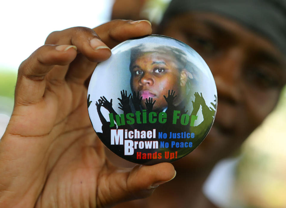 Shots fired during a protest in Ferguson, Mo., on the 2nd anniversary of Michael Brown’s death
