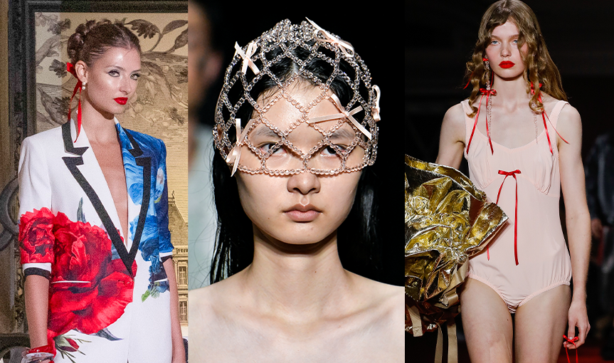 Three models wearing hair bows from recent runways