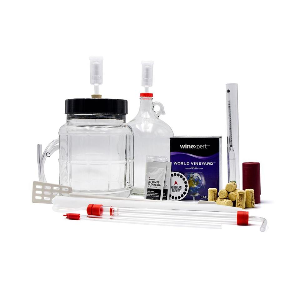 <p><a href="https://www.northernbrewer.com/products/master-vintnerr-small-batch-winemaking-starter-kit" rel="nofollow noopener" target="_blank" data-ylk="slk:Shop Now;elm:context_link;itc:0;sec:content-canvas" class="link ">Shop Now</a></p><p>Small Batch Wine Making Starter Kit</p><p>northernbrewer.com</p><p>$89.98</p>