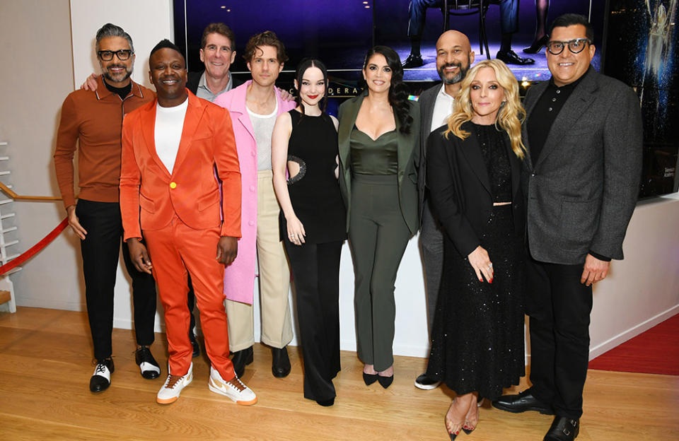 Jaime Camil, Tituss Burgess, Cinco Paul, Aaron Tveit, Dove Cameron, Cecily Strong, Keegan-Michael Key, Jane Krakowski and Andrew Singer attend Apple TV+ "Schmigadoon!" Season 2 FYC Event at Saban Media Center on April 13, 2023 in North Hollywood, California.