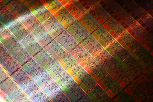 A wafer of Intel processors.