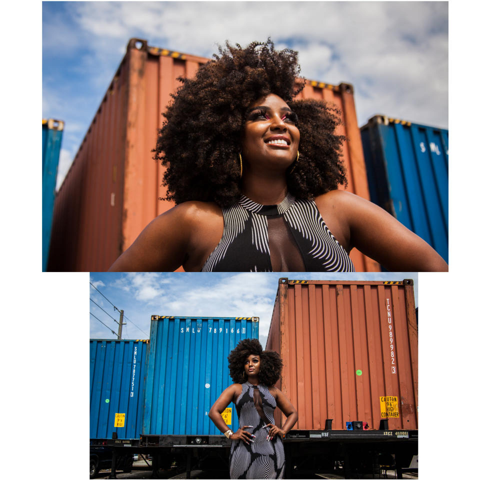 Amara La Negra, a Dominican-American hip-hop artist stands and poses in Miami, Florida on Aug. 29, 2019.  (Photo: Maria Alejandra Cardona for HuffPost)