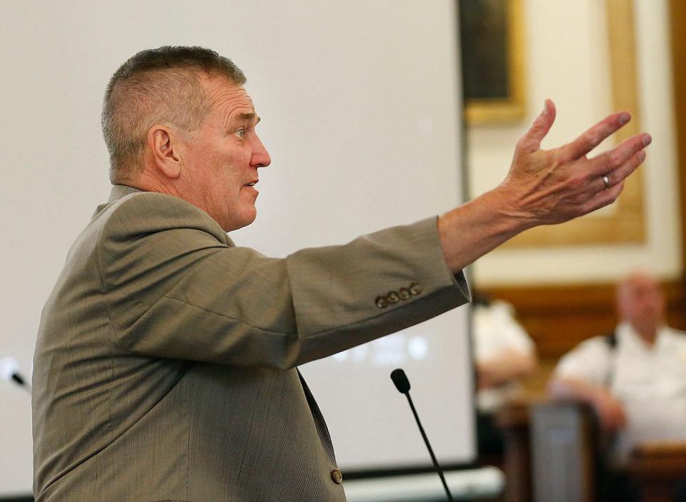 Defense lawyer Neil Madden questions a witness during the trial of Cornel Bell in Norfolk Superior Court on Wednesday, June 29, 2022. Bell is accused of the 2017 killing of Michelle Clark in Weymouth.